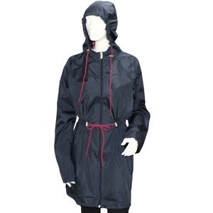 Long Tall Sally Navy Hooded Rain Jacket Cinch Waist NWT US 10 Tall